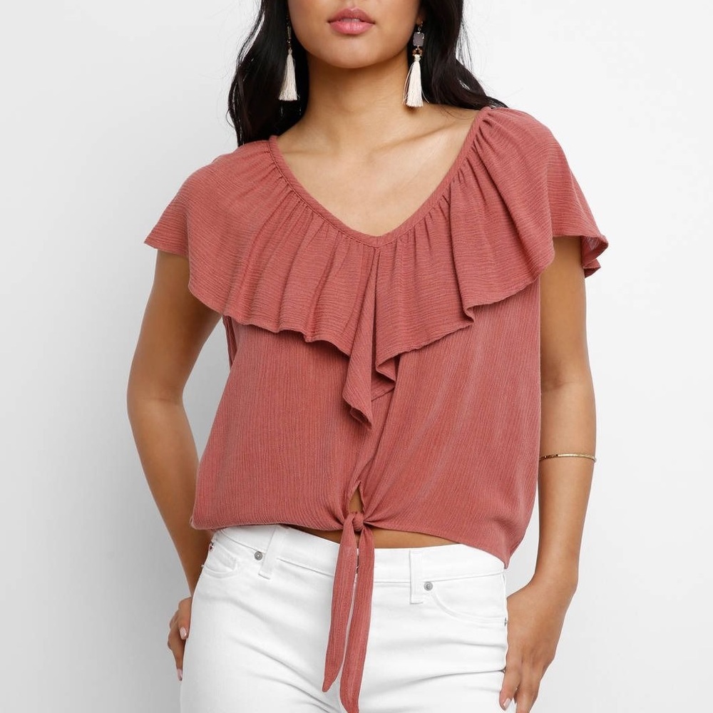 Abbeline Blush Ruffle short sleeve top